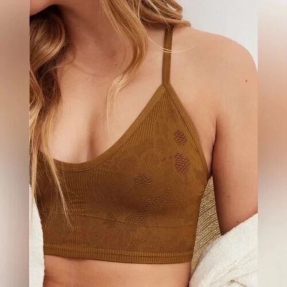NWT Aerie Seamless Jacquard Padded Longline Bralette L